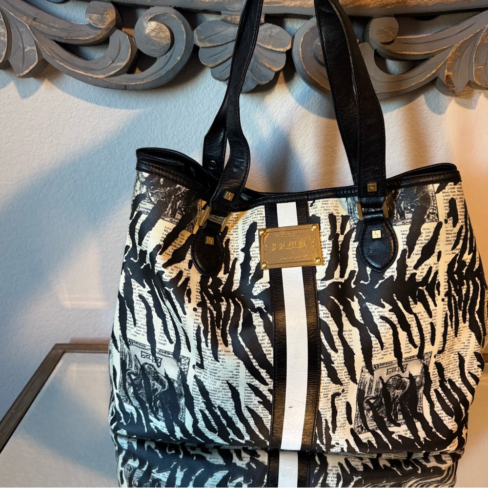 L.A.M.B. Monochrome Zebra Print Tote